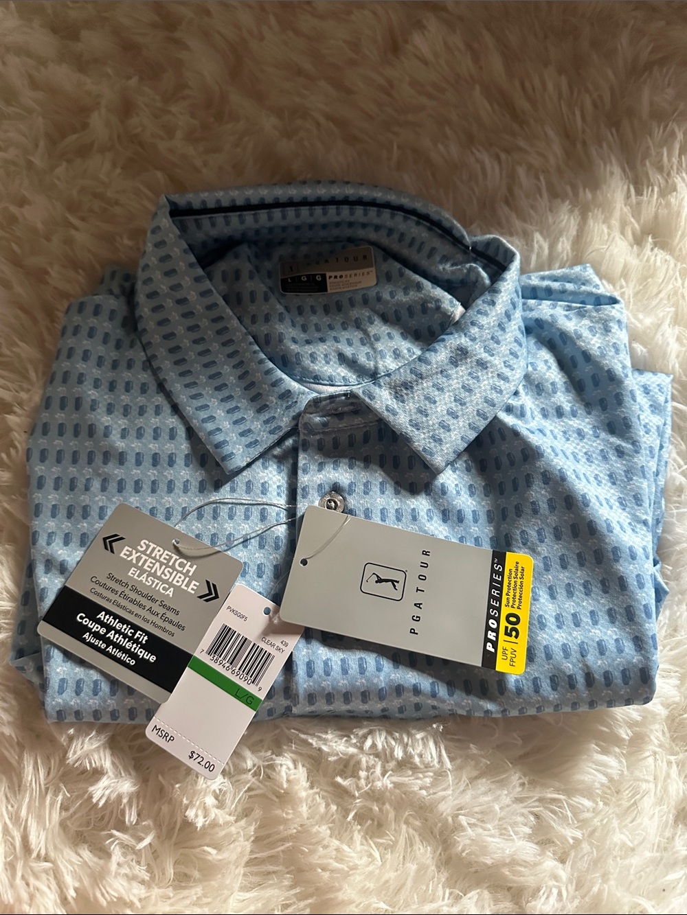PGA Tour Men’s Light Blue Patterned Button-Down Shirt